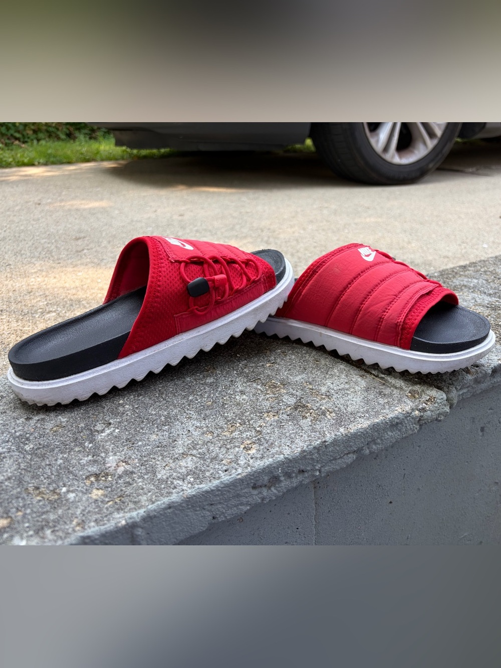 Nike Red Kids' Slide Sandals with White Outsole
